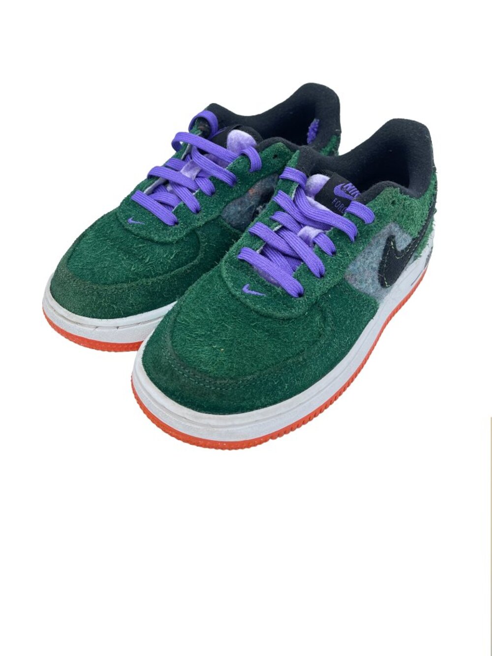 Nike Kids Green Suede Sneakers with Purple Laces Size 12C - Picture 3 of 5